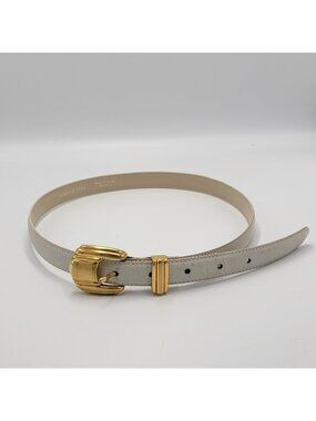 VTG 80s 90s Liz Claiborne Women's Genuine Leather Gray Belt W/ Gold Buckle